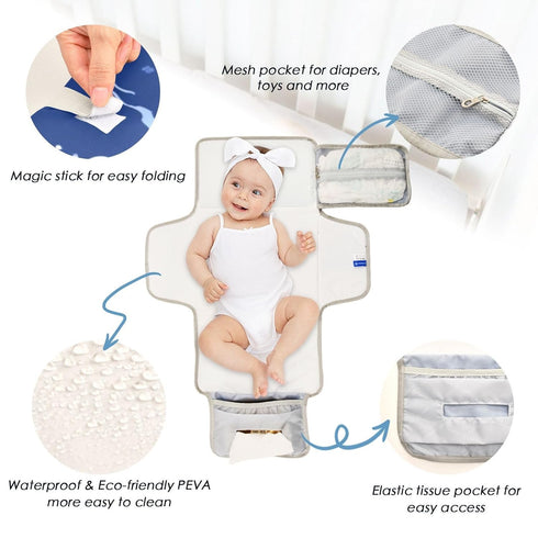 Portable Diaper Changing Pad Travel Baby Changing Mat Waterproof Diaper Changing Mat Foldable Lightweight Baby Changer