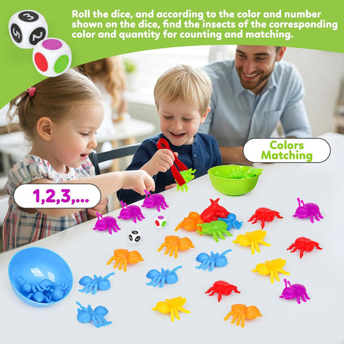 Counting 3 4 5 Insects Matching Toys with Sorting Bowls and Games Dice Montessori Preschool Educational Activities