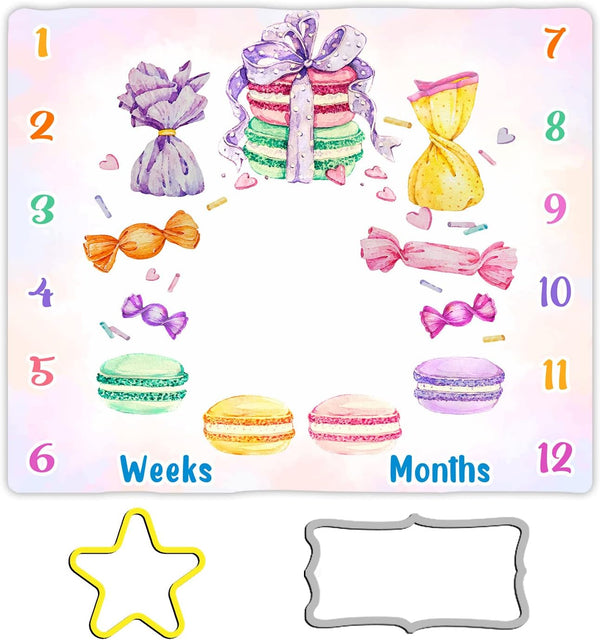 Desserts Baby Monthly Milestone Blanket, 48x40in Macaron Cake Blanket, Candy Sweets for Girl Nursery Baby Shower