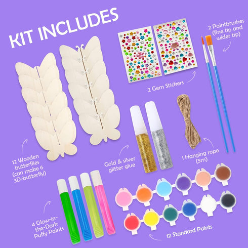 Yrinfay Glow in The Dark Butterfly Painting Kit, Arts and Craft Kit for Kids Age 5-12, Gifts for Boys & Girls