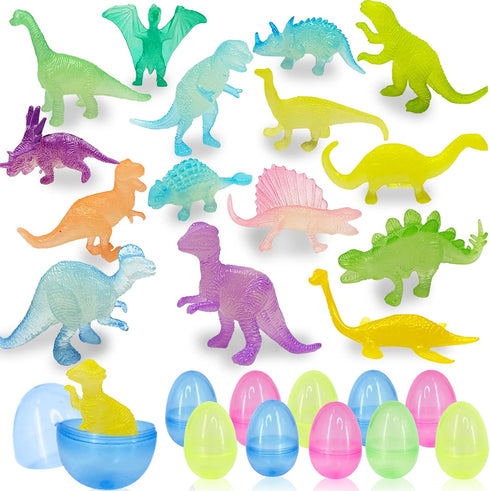 36 Pack Easter Eggs Filled with Glow in The Dark Dinosaur Toys, Easter Basket Stuffers for Toddlers Kids Boys Girls