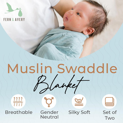 Fern & Avery Baby Swaddle Blankets - Receiving Blankets for Boys & Girls - Lightweight Breathable Gender Neutral Receiving Blankets - Blue Rainbow 2-Pack by Fern & Avery