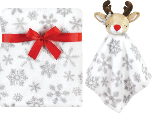 Hudson Baby Unisex Baby Plush Blanket with Security Blanket, Girl Rudolph, One