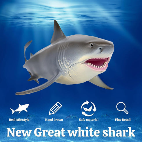 Large Great White Shark Toy - Realistic Marine Life Figure for Boys Girls & Kids Ages 3+, Shark Cake Topper