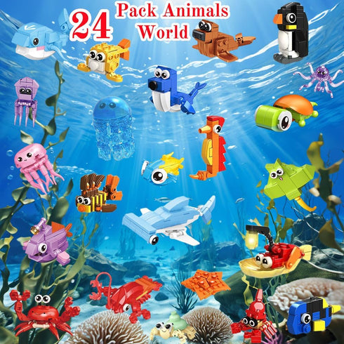 VEMBAP 24 Pack Set, Party Favor for Kids Building Mini Ocean Animals Building Blocks Toy for Goodie Bag Stuffers