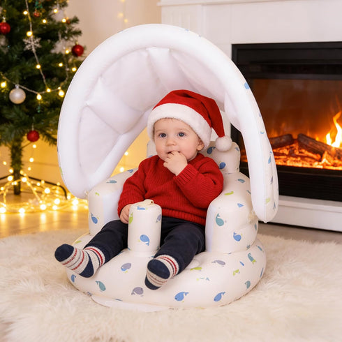 3 AirSwim Inflatable Baby Seat with Detachable Canopy and Built-in Pump, Inflatable Baby Chair for Babies Months