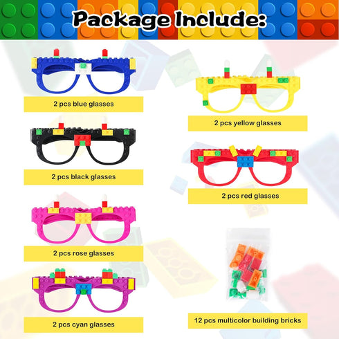 12 Pcs Building Bricks Glasses Building Blocks Games for Kids Birthday Party Favors Supplies, Carnival Party