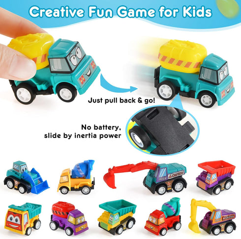 12 Prefilled Easter Eggs with Pull-Back Engineering Car Toys, Pcs Colorful Surprise Eggs with Construction Truck Gifts