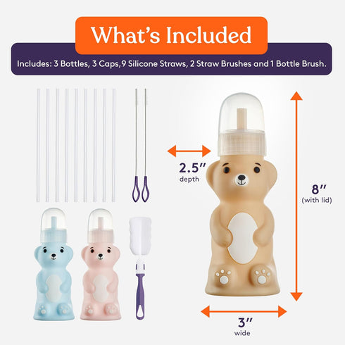 (Pack 3 Special Supplies Honey Bear Straw Cup Long Straws, Squeezable Therapy and Special Needs Assistive Drink