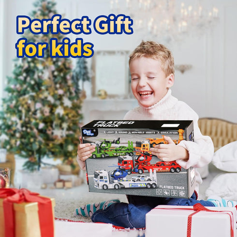 DWIRCTOYS 3 4 5 6 7 8 25" Kids Toys for Ages Years Old Boys, Large Army Semi Truck with Helicopter & Race Car, Friction