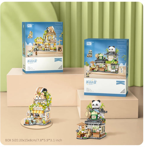 Mini City Shop Street View Building Blocks Model Set, Simulation Animals Architecture Collection for Home Decoration