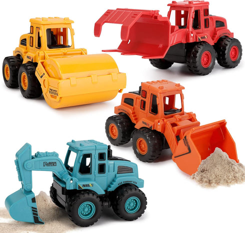 4Pcs Friction Powered Construction Truck Toys, Push and Go Vehicles for Outdoor Play, Gift for Boys Ages 3-8
