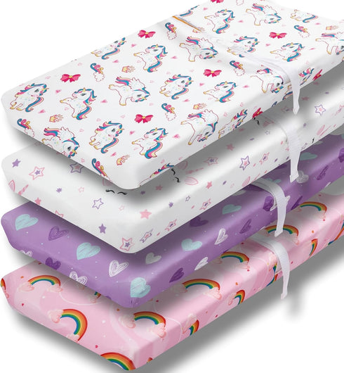 Jola's House 4 Pack Soft Baby Girl Changing Pad Cover Sheets for Chaning Pad