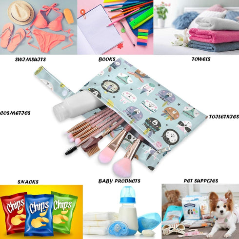 visesunny 2Pcs Funny Bear Unicorn Animal Wet Bag with Zippered Pockets Washable Reusable Roomy