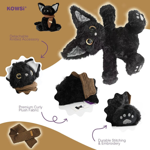 1 lb Cozy KOWSI Microwavable Heating Pad Black Cat Plush - Weighted Stuffed Animal Toy with Tourmaline Beads & Lavender
