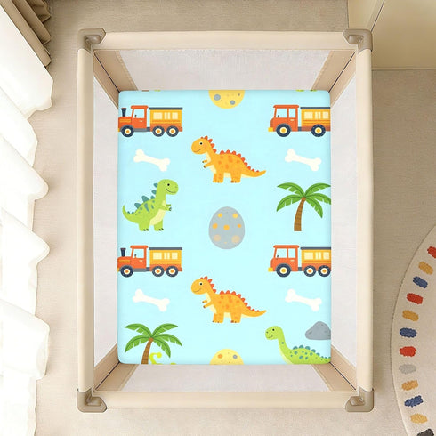 CZXW 52" 28" Cartoon Dinosaurs and Construction Vehicles Crib Sheets Fitted x Natural Cotton Soft & Breathable for Baby