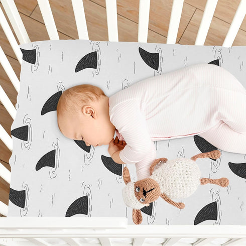 Sheet,52x28IN Pfrewn Crib Sheets for Boys Girls Shark Fin Fitted Crib Sheet Fits Standard Crib Mattress Pads Stretch