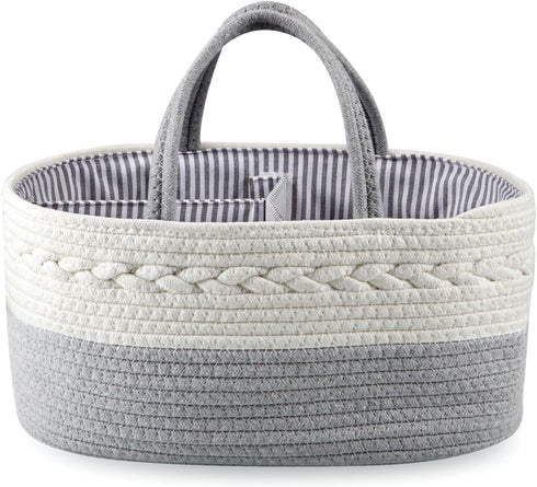 PandaEar Baby Diaper Caddy Organizer for Boys Girls, Portable Cotton Rope Diaper Basket, Travel Change Organizer