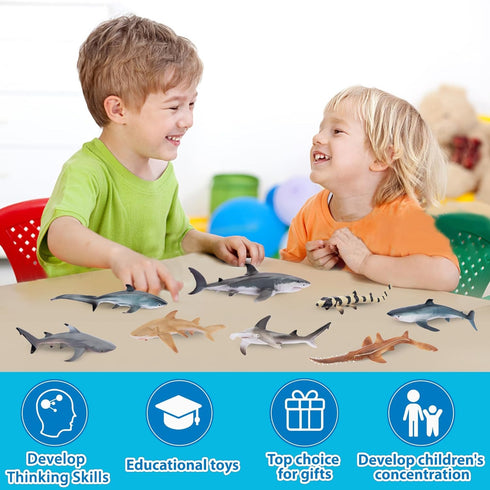 Toymany 8PCS Shark Toys Figurines - Realistic Sea Creatures for Kids 3-12, Ocean Sea Animal Cake Topper Educational