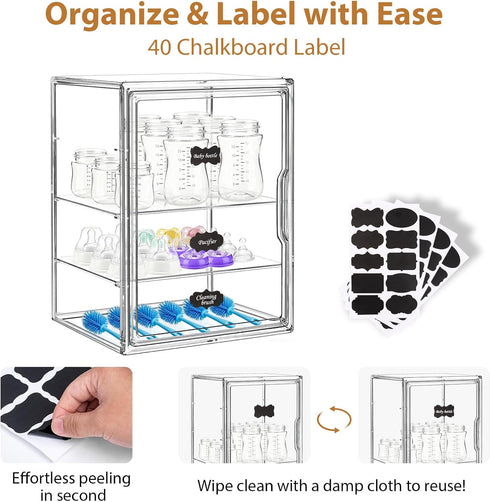 LOESLY Countertop 3-Tier 2 Countertop Baby Bottle Storage Organizer for Cabinet, Adjustable Clear Acrylic Bottle