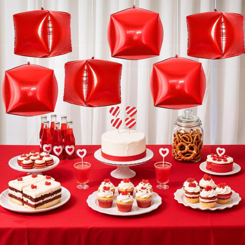Balloons,22Inch 4D 6Pcs Red Cube Foil Square Foil Balloons Building Block Balloons for Birthday Anniversary Baby Shower