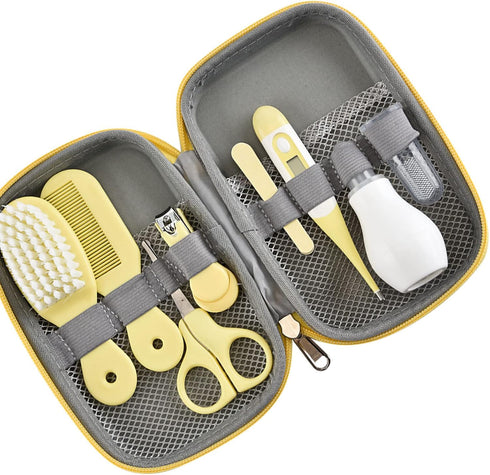 SOUQDWL 8 1 in Baby Grooming Kit with Hair Brush Nail Clipper Nose Cleaner Finger Toothbrush Scissor for Baby Care Keep