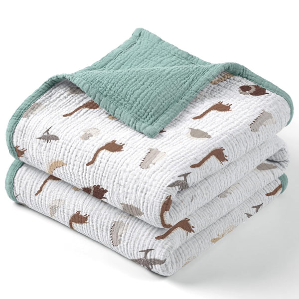 lulumoon Muslin Baby Blanket for Boys: Soft Cotton Toddler Blanket with Dinosaur