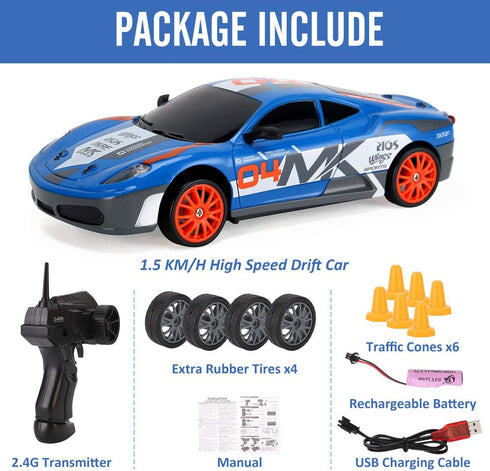 1/24 2.4GHz 4WD 7) Liberty Imports RC Drift Car Remote Control Sport Racing On-Road Vehicle with LED Light, Batteries