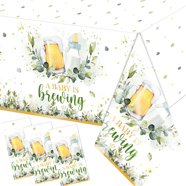 Gupesxu Baby Brewing Shower Decorations-3pcs A Baby is Brewing Tablecloth, Beer Feeding Bottle
