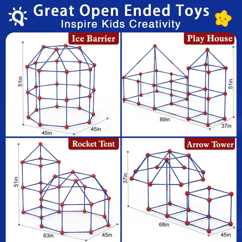 Fort Building Kits for Kids, 140 Pcs Creative STEM Construction Toys for Indoor & Outdoor Activity, Gifts for Ages 4-12