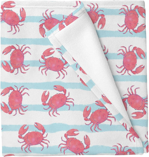 Cstdyfrv Cute Pink Crabs Baby Blankets for Boys Girls Watercolor Crab Striped Soft