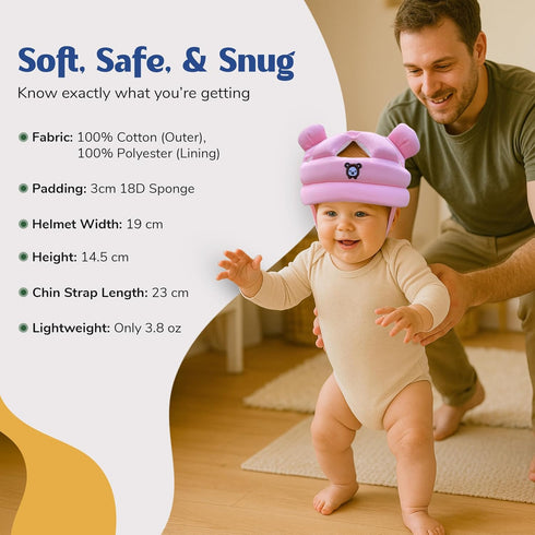 Nibelloo 12-36 Baby Head Protector for Crawling Walking, Infant Helmet with Foam Bumpers, Adjustable Baby Helmet