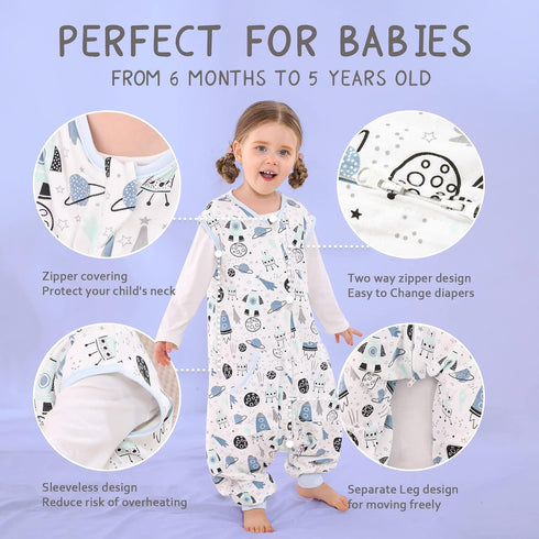 WONDAY Toddler Sleep Sack with Legs, 0.5T Cotton Sleeveless Baby Sleep Bag, Wearable Blanket for 2t-3t