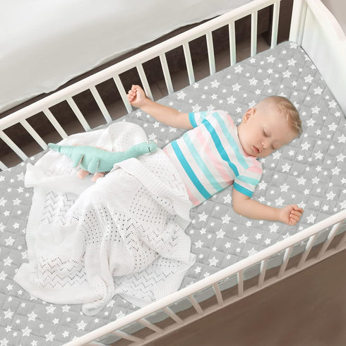 2 Pack, 52" 28" 8", Crib Mattress Protector Waterproof Quilted Crib Mattress Pad Cover x Extra Soft Breathable Toddler