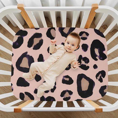SUABO Leopard Print Cheetah Pink Crib Sheets Stretchy Portable Sheets for Baby Toddler Breathable Soft Crib Mattress