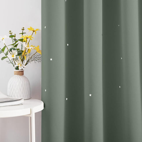 Grommet 52" 63" 1 NICETOWN Sage Green Nursery Blackout Curtains with Star Hollow Out for Girls Bedroom, Kids Cutout