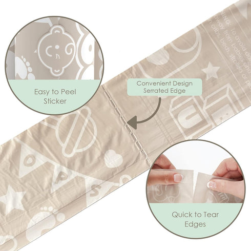 PACK 105 Moodie Disposable Diaper Bags Dispenser COMBO | VANILLA SCENTED Baby Poop Bags TOTAL | Dirty Diaper Trash Bags