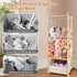 BENCHRY Stuffed Animal Storage with Tiny Toys Tray, Wood Stuffed Animal Zoo Storage with Brake Wheels, Space-Saving