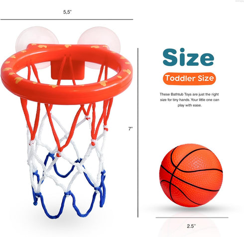 Bath Toys - Bathtub Basketball Hoop for Toddlers, Shower Toys with 4 Soft Balls, Mold Free, Strong Suction Cup