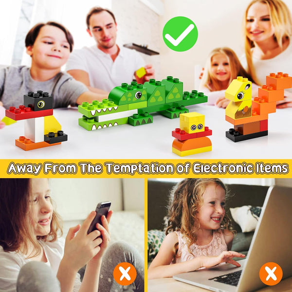 burgkidz Educational Toy Classic Big Size Bricks, Large Animal Building Blocks with Reusable Storage Bucket for Ages 3+