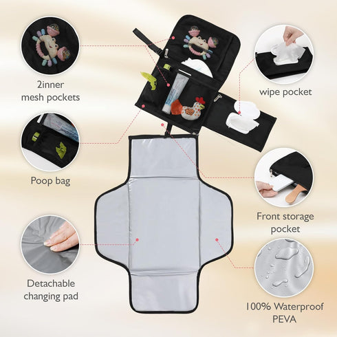Cateep Portable Baby Diaper Changing Pad Smart Organized Diaper Changing Travel Bag with Wipe Dispenser and Waste Bag