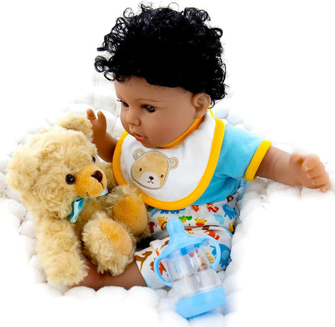 Aori Reborn Baby Dolls - Black - 18 inch Biracial Lifelike Baby Doll Boy with 7-Piece Gift Set