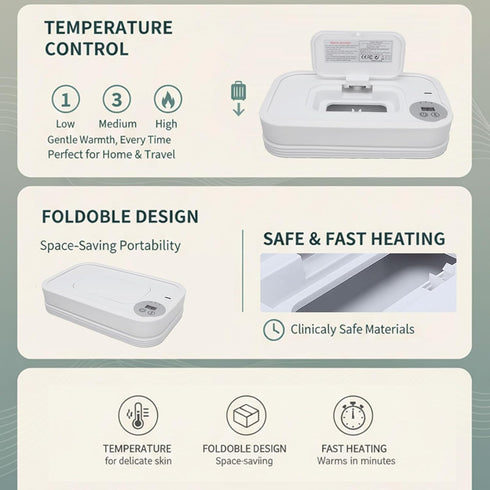 Ymiko Baby Wipe Warmer, Foldable Portable Wipes Dispenser with Smart Temperature Control and Fast Heating for Home Car