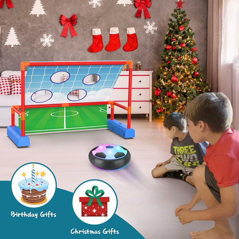 2-in-1 Moving Kick Toss Games for Kids - Light Up Hover Soccer Ball with Animal Bean Bag Toss, Indoor Outdoor Birthday