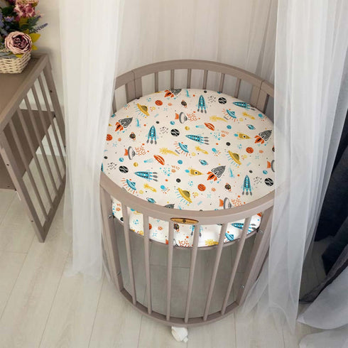 42 42 Cloele Round Stretchy Crib Sheet - Microfiber Space Fitted Sheet for X Mattresses Ultra Soft Unisex Round Fitted