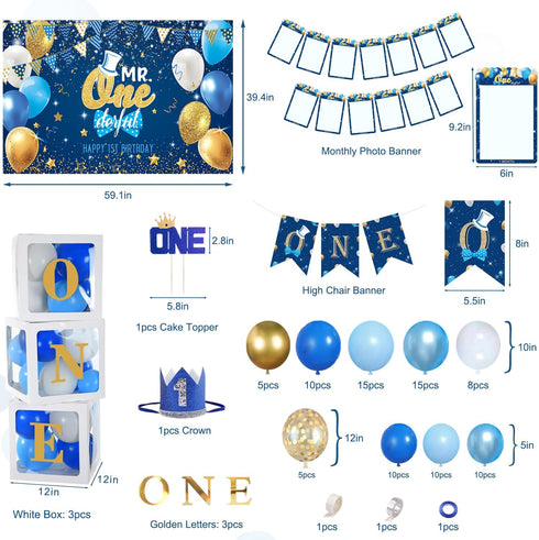 YHFNDIYS 1st Baby Boy Birthday Decorations, Baby First Birthday Decorations for Boy,Boys First Birthday Party Supplies