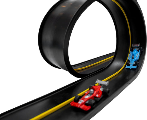 FLXTRACK Set, 2 Set, 5+ Flexible Race Car Track with Pressure Suction Cup, Small racecars, Zipup Storage Bag, Highly