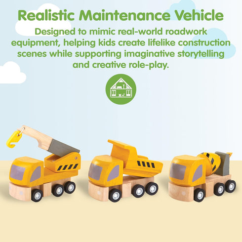 Set Set PlanToys Highway Maintenance Wooden Montessori Vehicle and Imaginative Play | Creativity, Language and Social