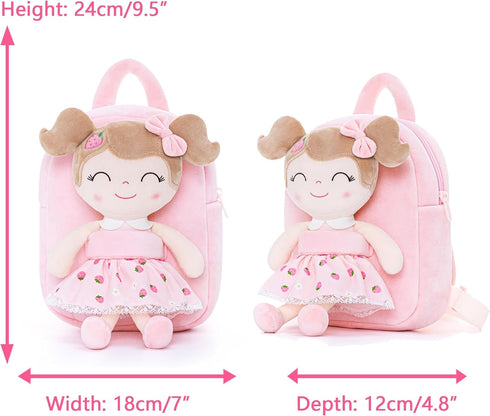 Backpack backpacks 9 Inches Gloveleya Kids for Girls Plush bag with Soft doll for Toddler baby Strawberry