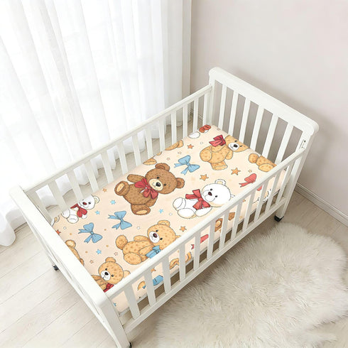 CZXW 52" 28" Cute Stuffed Bears Crib Sheets Fitted x Natural Cotton Soft & Breathable for Baby Crib Mattress